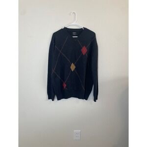 Ashworth Mens XL V-Neck Argyle Sweater 100%‎ Merino Wool Classic Pullover